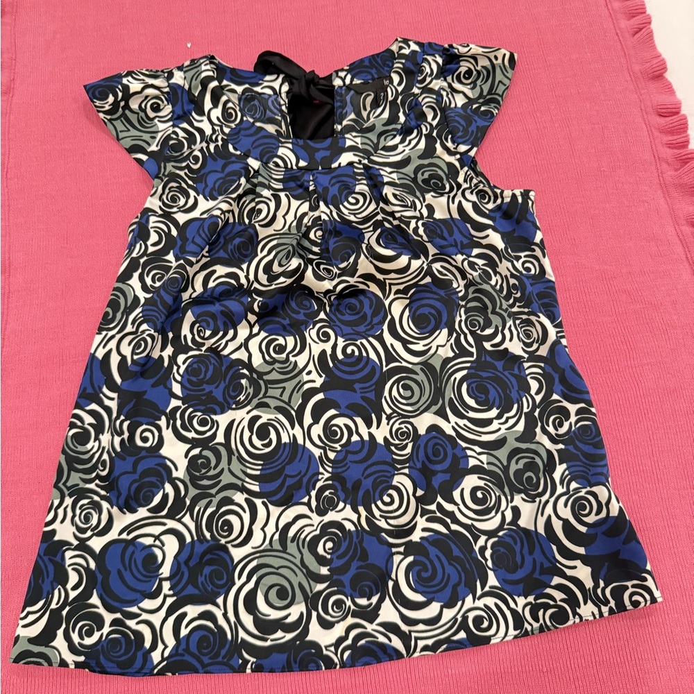 🦋 Liquid Brand 🦋 Silk Blue and Black Rose Floral Blouse 🦋